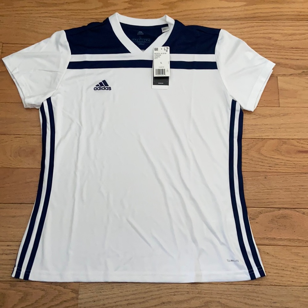adidas women’s Regista 18 Jersey Large White Blue New